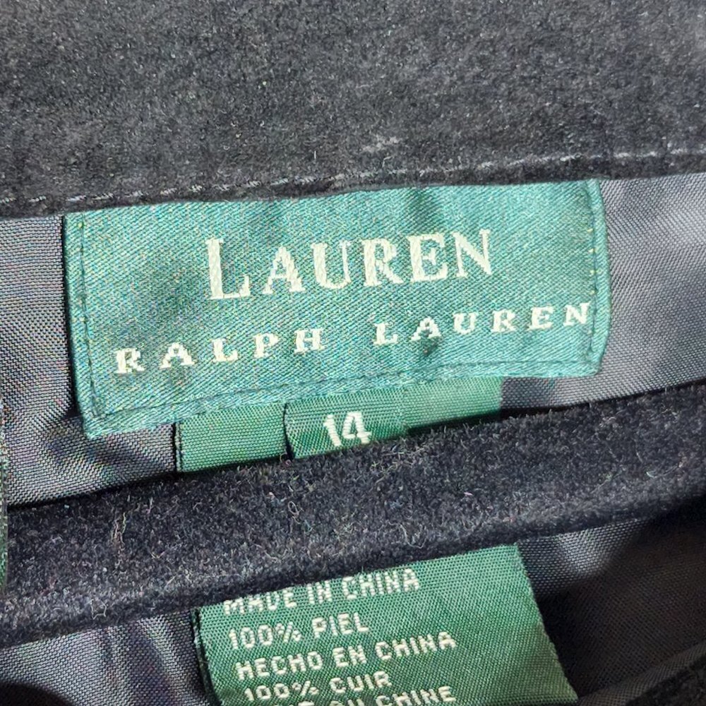 LAUREN Ralph Lauren 100% Suede Black Midi Skirt Academia Boho Western, sz 14 - Picture 8 of 11